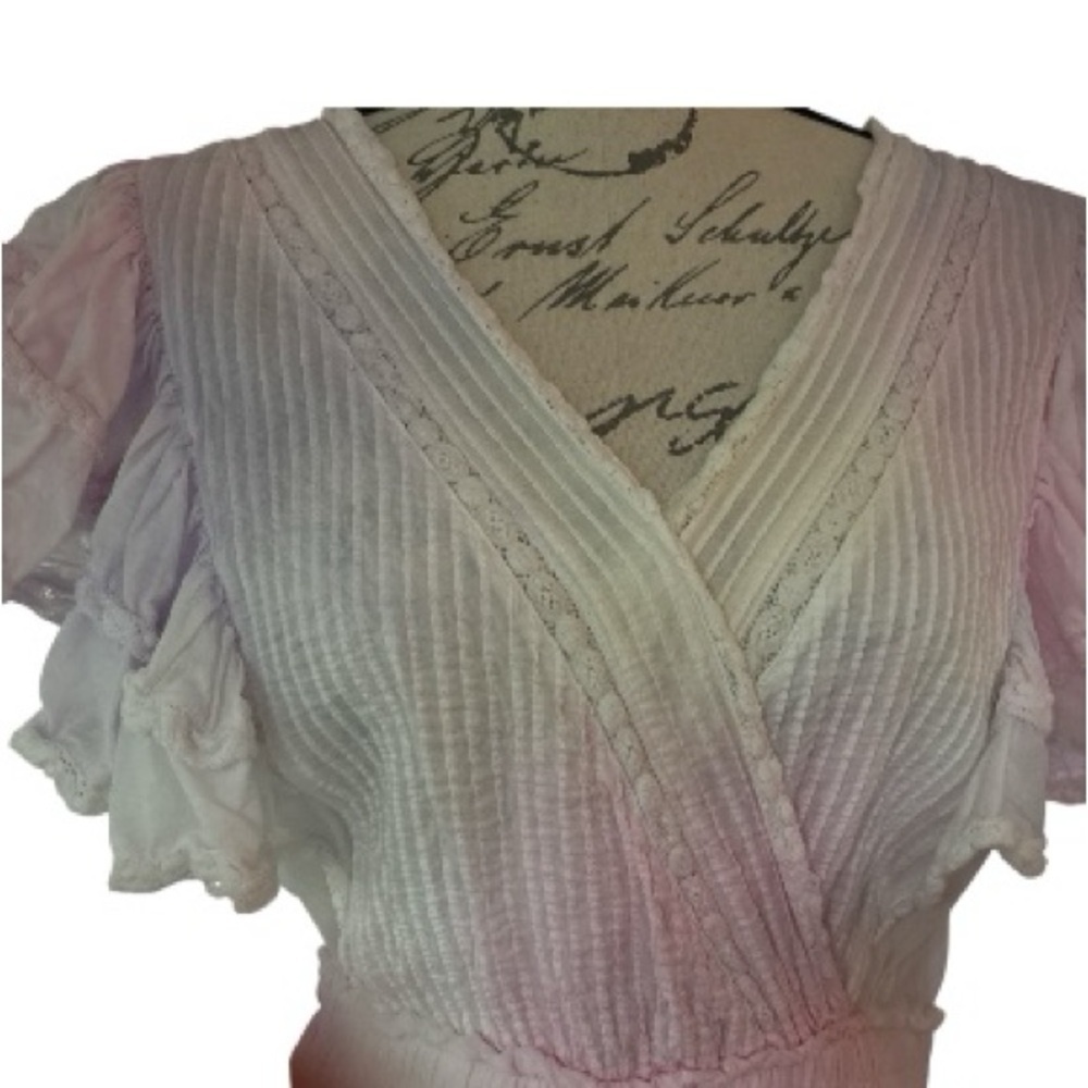 LoveShackFancy dress, tiered, lace, embroidery. Pastel, flutter sleeves, size XL - Picture 4 of 9